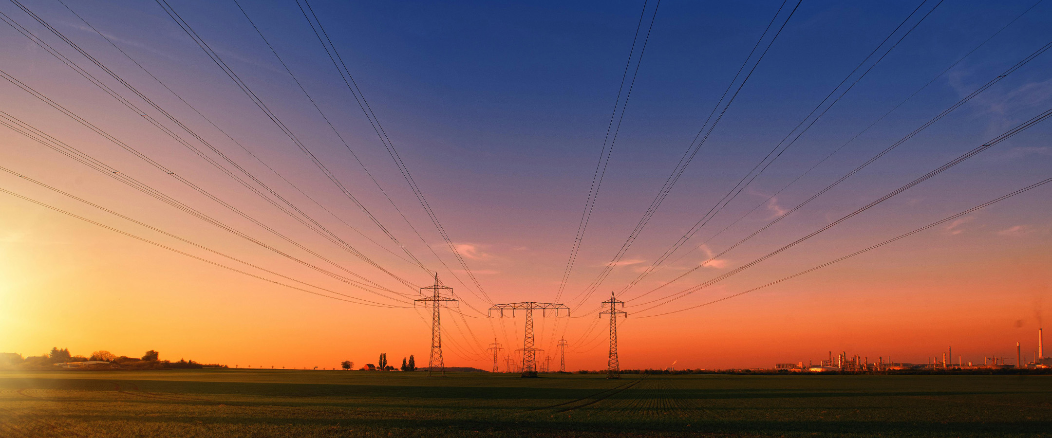 transmission lines at sunset