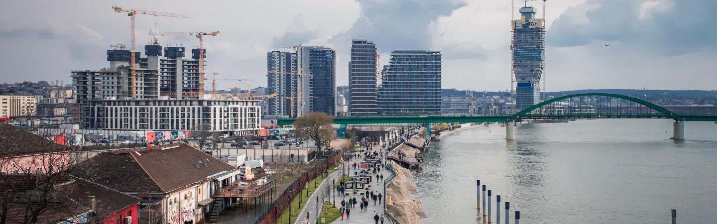 construction and flood barriers in Belgrade, Serbia