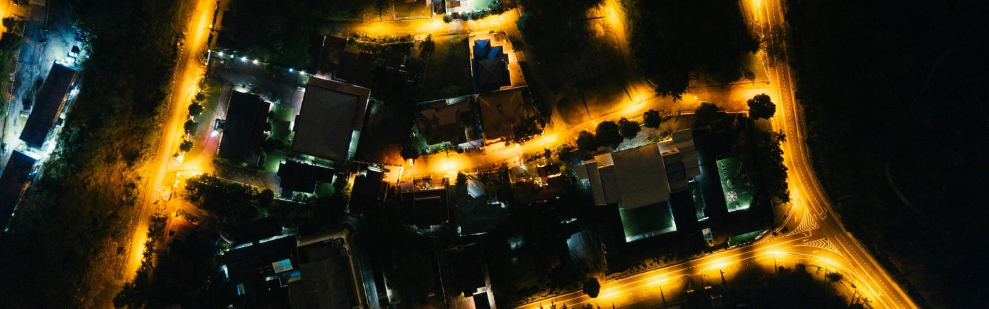 residential neighborhood at night