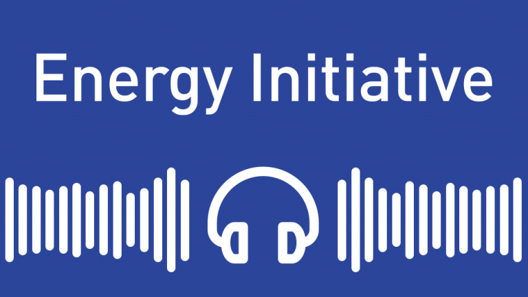 Headphones and lines with the text "Energy Initiative" in the center and "MIT" in the top right corner