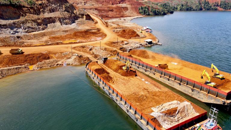 “Indonesia’s nickel production has seen a remarkable tenfold increase since 2016,” says Basuhi Ravi PhD’23. Pictured is nickel being mined and loaded onto barges in Sulawesi, Indonesia. 