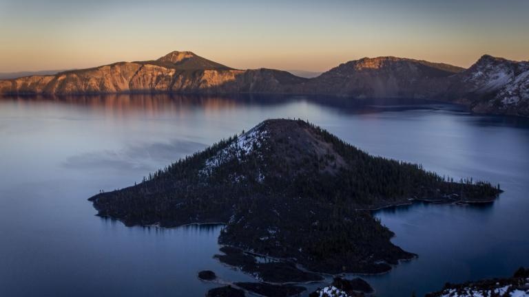 Wizard Island sits in the caldera of Crater  Lake on Oct. 16, 2021.