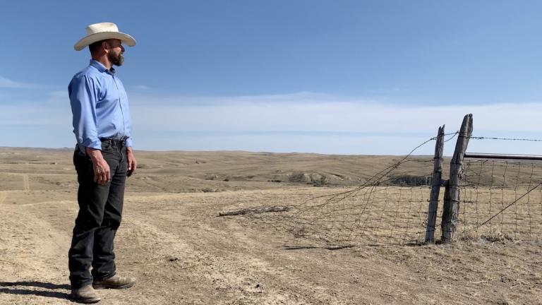 Campbell County rancher Eric Barlow surveys the family ranch Sept. 23, 2021