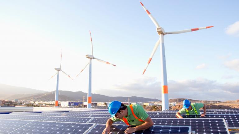 Solar panels and wind turbines