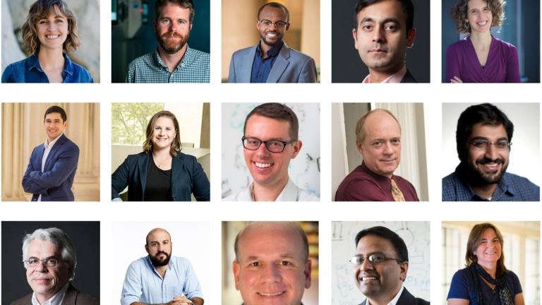 The 2023 J-WAFS seed grant recipients are: (top row, l-r) Sara Beery, David Des Marais, Aristide Gumyusenge, Rohit Karnik, Darcy McRose; (middle row, l-r) Carlos Portela, Ariel Furst, Alexander Radosevich, Timothy Swager, Rajeev Ram; (bottom row, l-r) Michael Triantafyllou, Otto Cordero, Robert Vincent, Kripa Varanasi, Angela Belcher.