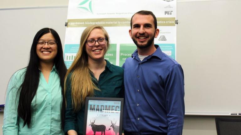 Members of the winning team, ecoTrio, from this year’s MADMEC competition. From left to right are Margaret Lee, Sara Sheffels, and Ty Christoff-Tempesta. 