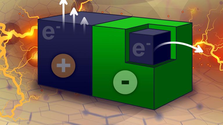 MIT engineers have discovered a way to generate electricity using tiny carbon particles that can create an electric current simply by interacting with an organic solvent in which they’re floating. The particles are made from crushed carbon nanotubes (blue) coated with a Teflon-like polymer (green).