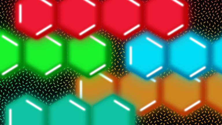 MIT chemists have come up with a way to make molecules known as acenes more stable. Here, an artist’s interpretation shows stylized acenes emitting red, orange, yellow, green, and blue light.