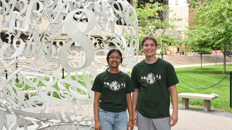 Anushree Chaudhuri (left) and Cameron Dougal of the Undergraduate Association Sustainability team 