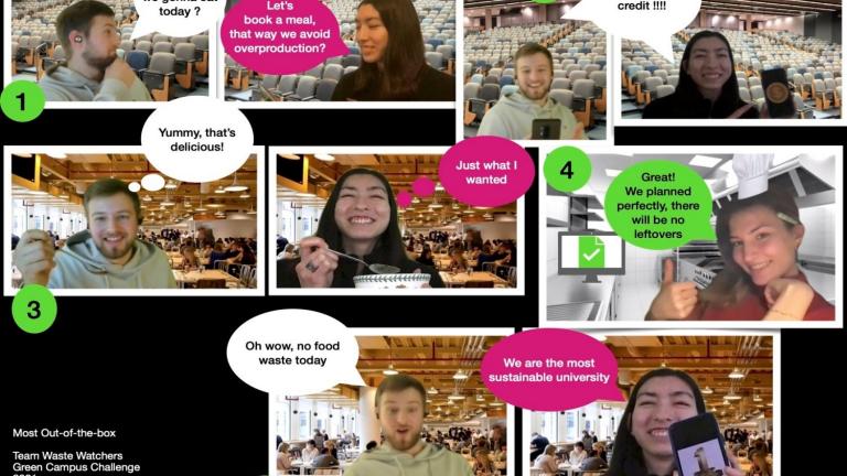 A comic from the Green Campus Challenge's Waste Watchers team, which pitched an idea to reduce food waste on campus