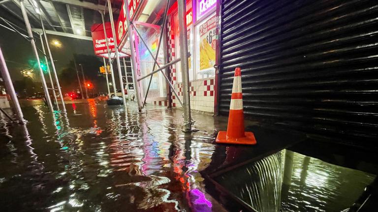 Rain from Hurricane Ida floods the basement of a fast food restaurant in the Bronx.