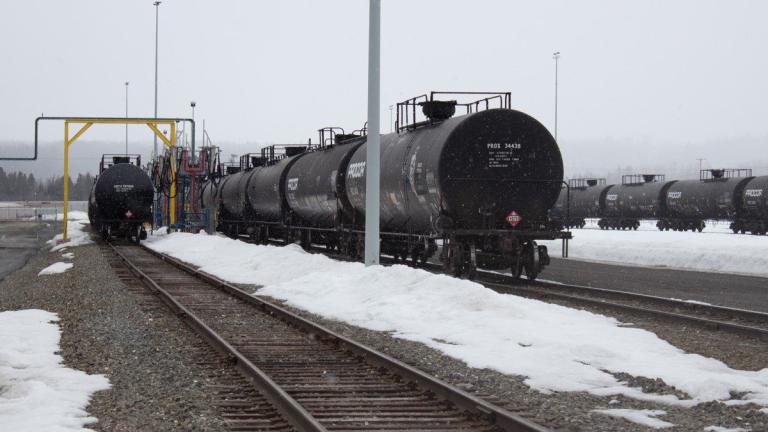 Rail cars carrying heating oil from Canada sit in the snow at a Dead River Company distribution terminal in Presque Isle.