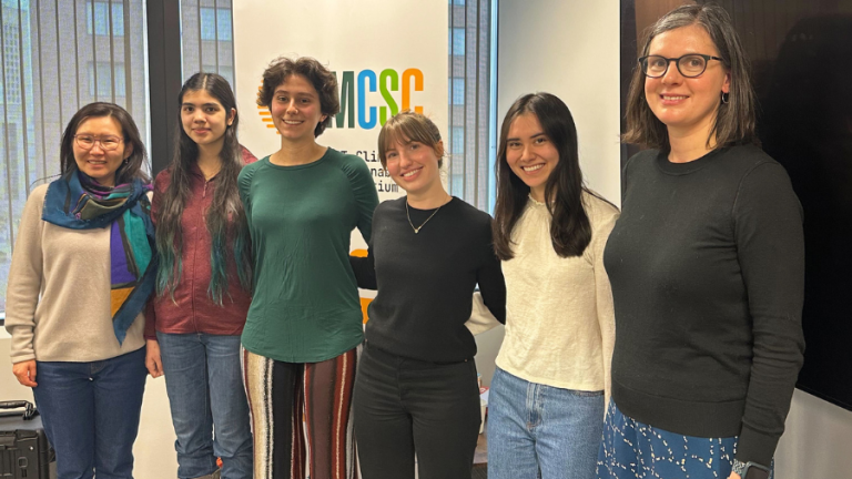 Manduhai Buyandelger (far left) and Lauren Bonilla (far right), with MIT students who went to Mongolia with Bonilla in January 2024.