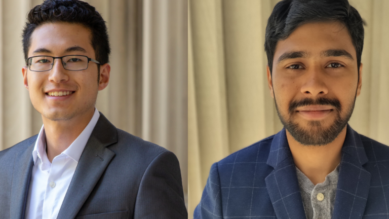 Jonathan Bessette (left) received the Rasikbhai L. Meswani Fellowship for Water Solutions and Akash Ball received the 2024-25 J-WAFS Graduate Student Fellowship for Water and Food Solutions.