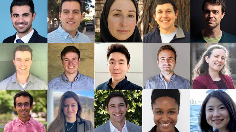 First row, left to right: Navid Azizan, Rodrigo Freitas, Marzyeh Ghassemi, Dylan Hadfield-Menell, Jack Hare. Second row, left to right: Samuel Hopkins, Michael Howland, Yoon Kim, Adrian Lozano-Duran, Kelly Metcalf Pate. Third row, left to right: Anand Natarajan, Jelena Notaros, Carlos Portela, Ashia Wilson, Sixian You.