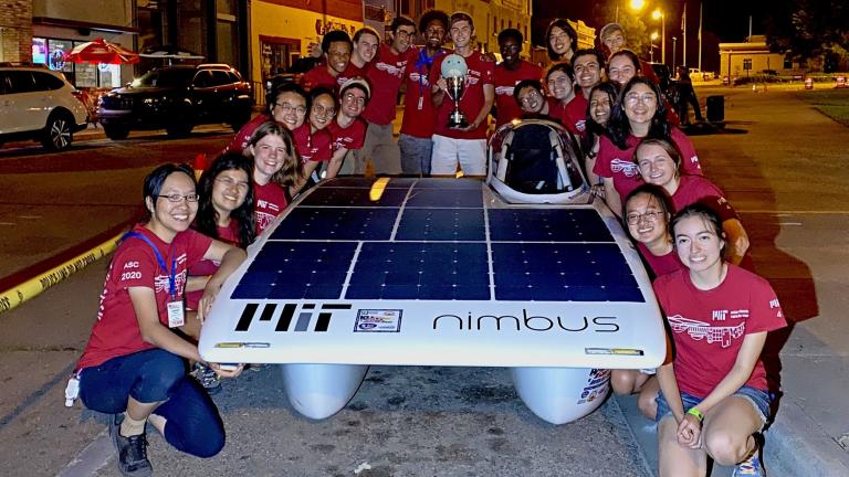 The MIT Solar Electric Vehicle Team with Nimbus after winning the American Solar Challenge