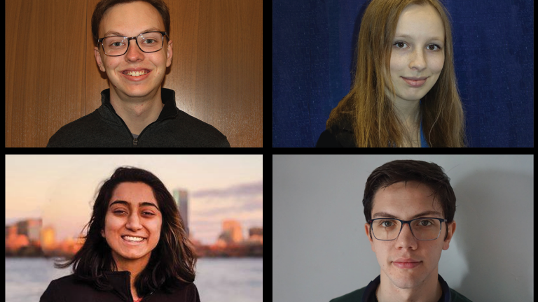 SuperUROP scholars participating in MIT Quest for Intelligence-sponsored research projects this year included (clockwise from top left): Spencer Compton, Adeline Hillier, Kristian Georgiev, and Ashika Verma.