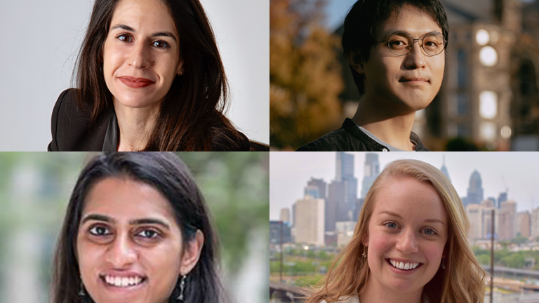 Clockwise from top left: Juncal Arbelaiz, and Xiangkun (Elvis) Cao, Heather Zlotnick and Sandya Subramanian are Schmidt Science Fellows, an honor created in 2017 to encourage young researchers to pursue postdoctoral studies in a field different from their graduate work.