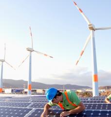 Solar panels and wind turbines