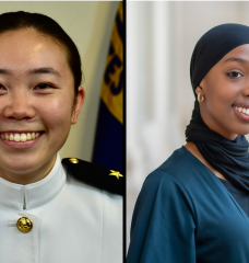 Juliet Liao '23 (left) and junior Amina Abdalla (right) found that their social impact internships, at the World Wildlife Fund and MassHealth, gave them a broader perspective on potential career paths.