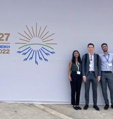 MIT students who traveled to Sharm el-Sheikh, Egypt, for COP27 included (left to right) Anushree Chaudhuri, Evan Gao, Youssef Shaker, and Serena Patel.