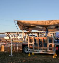 Prototypes of machines from Charge Robotics’ autonomously assemble sections of a solar farm as part of a pilot project in partnership with SOLV Energy.