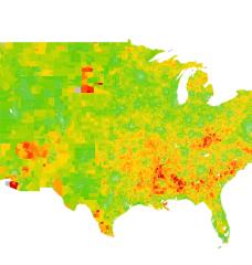 This map estimates the average energy burden for U.S. households between 2015 and 2020. Households experiencing an energy burden in costs greater than 6 percent of income are classified as energy-poor. Darker shades indicate higher energy burdens, and grey areas indicate census tracts where the estimates are unavailable.