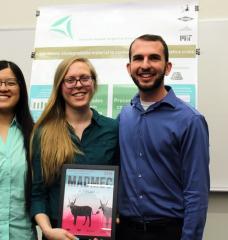 Members of the winning team, ecoTrio, from this year’s MADMEC competition. From left to right are Margaret Lee, Sara Sheffels, and Ty Christoff-Tempesta. 