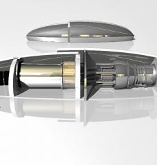 This cut-away rendering of the MIT nuclear battery concept shows important components such as the instrumentation and control module, the reactor, and the power module.