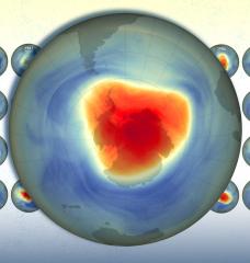 An MIT-led study confirms the Antarctic ozone layer is healing as a direct result of global efforts to reduce ozone-depleting substances. Foreground image of the ozone layer is from Sept. 28, 2024.