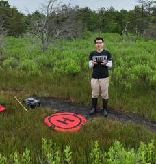 Graduate student Ernie I. H. Lee uses drone imaging and machine learning to help map salt marsh species, plant height, and shoots per bed area.