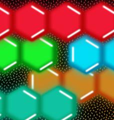 MIT chemists have come up with a way to make molecules known as acenes more stable. Here, an artist’s interpretation shows stylized acenes emitting red, orange, yellow, green, and blue light.