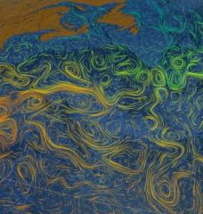 This visualization shows the Gulf Stream's sea surface currents and temperatures.