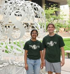 Anushree Chaudhuri (left) and Cameron Dougal of the Undergraduate Association Sustainability team 