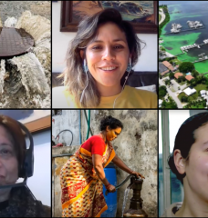 Students and researchers from across MIT and industry gathered virtually to discuss a variety of water issues with a focus on resilience, sustainability, and equity. Featured speakers Emma Robbins (top center), Uma Lele (bottom left), and Rebecca Farnum (bottom right) are pictured.