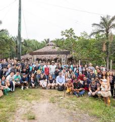 MIT musicians and tour staff with the São Sebastião community on the Tarumã Açu River in the state of Amazonas, Brazil.