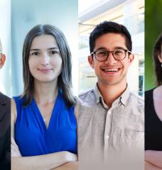 An MIT team recently published a study on public sentiment regarding climate policy. The co-authors are (left to right) Professor Evan Lieberman, Associate Professor Volha Charnysh, PhD student Jared Kalow, and Erin Walk PhD ’24. “Our research suggests that emphasizing a bit of blaming and shaming is more powerful than more diffuse messages of shared responsibility,” Lieberman explains.