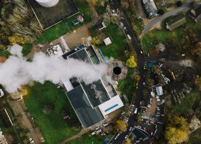 overhead view of a factory